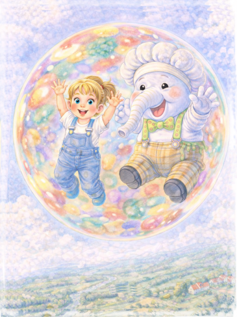 Janey floating in a bubble